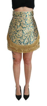 Dolce & Gabbana Blue High Waist Jacquard Tassel Gold Skirt -   -  Dolce & Gabbana.
